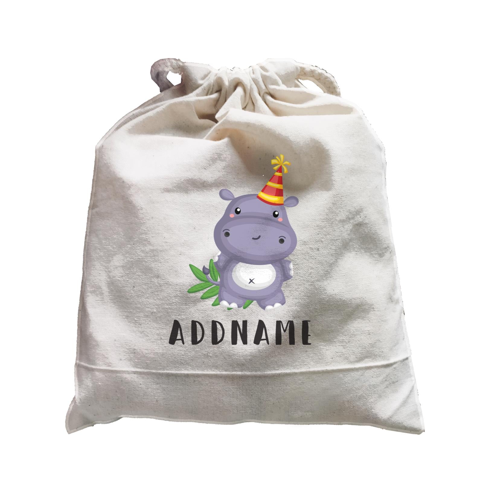 Birthday Safari Hippo Wearing Party Hat Addname Satchel