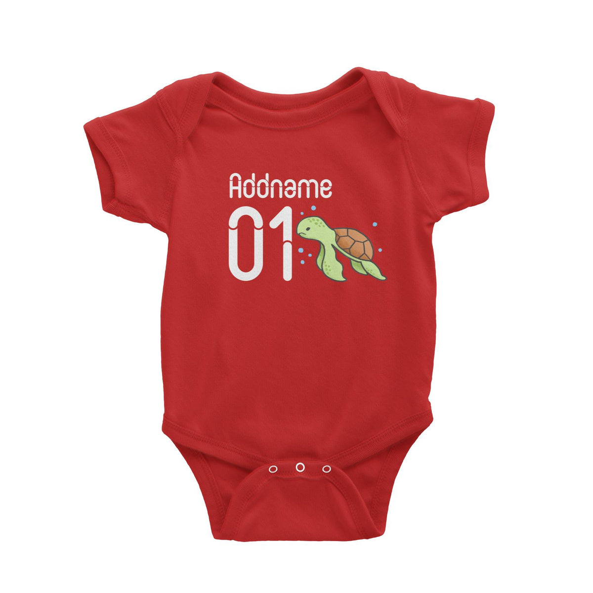 Name and Number Cute Hand Drawn Style Turtle Baby Romper