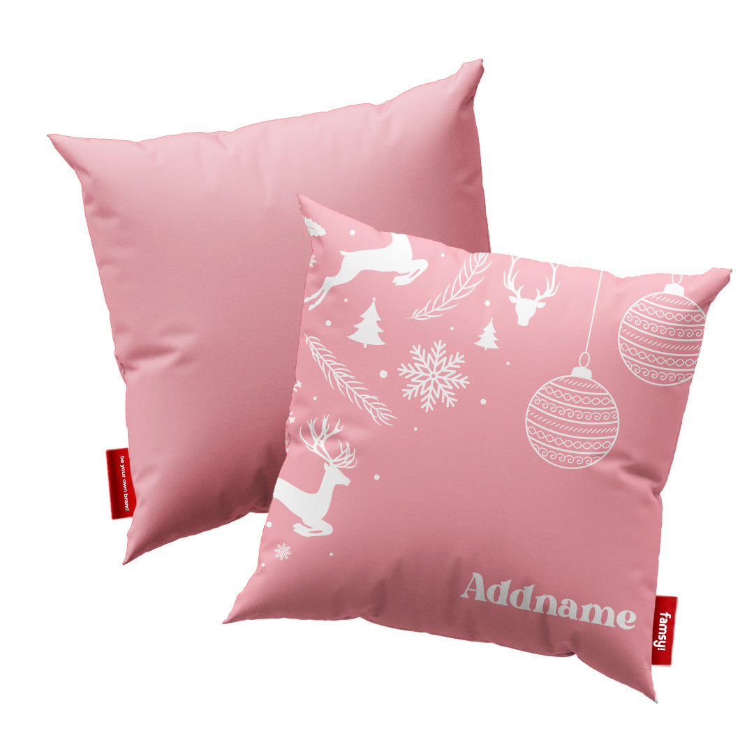 Christmas Series Full Print Cushion - Jubilant Reindeers Light Pink