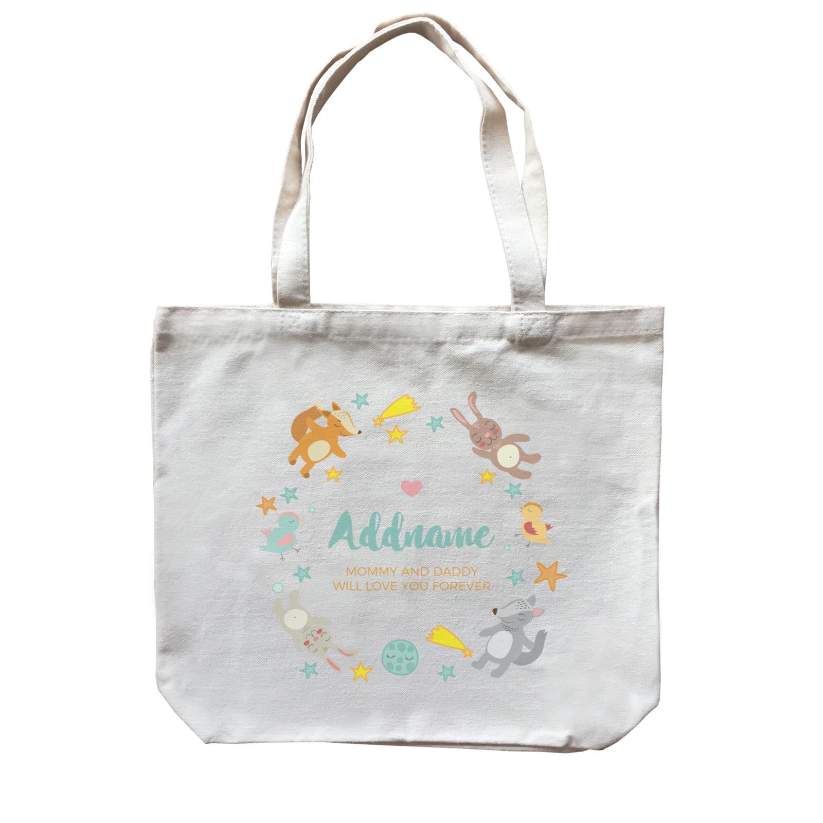 Cute Woodland Animals with Star Elements Personalizable with Name and Text Canvas Bag