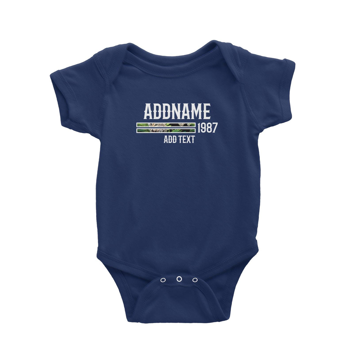Tropical Leaves Leopard Bars Personalizable with Name Year and Text Baby Romper