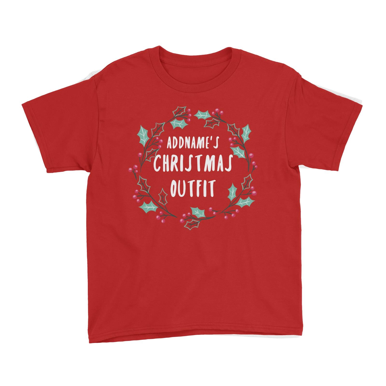Holly Wreath Addname's Christmas Outfit Kid's T-Shirt  Personalizable Designs Matching Family