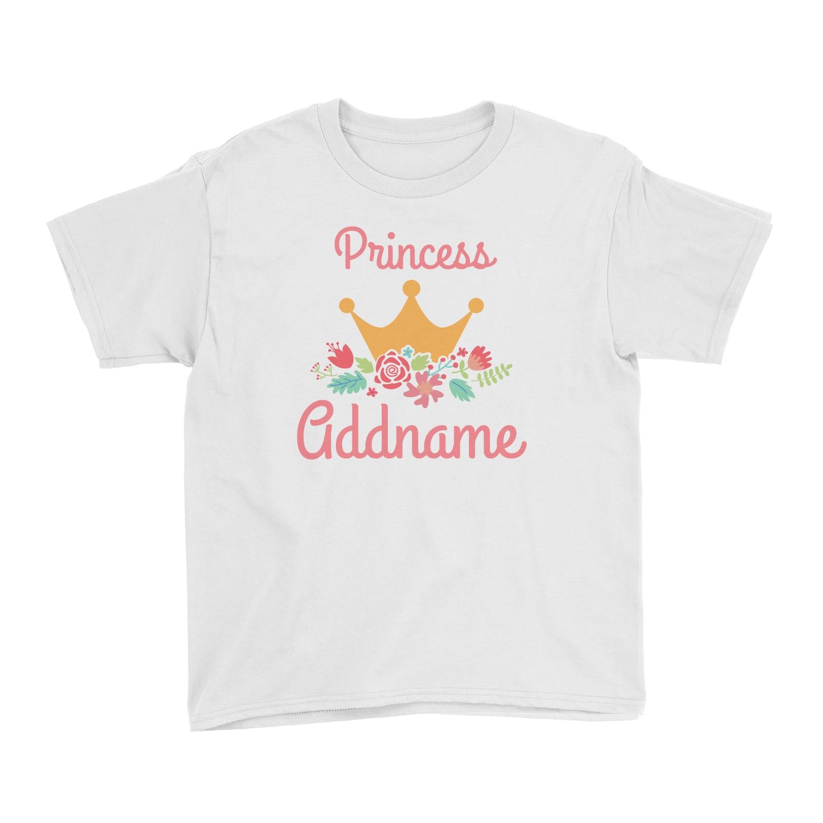 Princess Addname with Tiara and Flowers Kid's T-Shirt