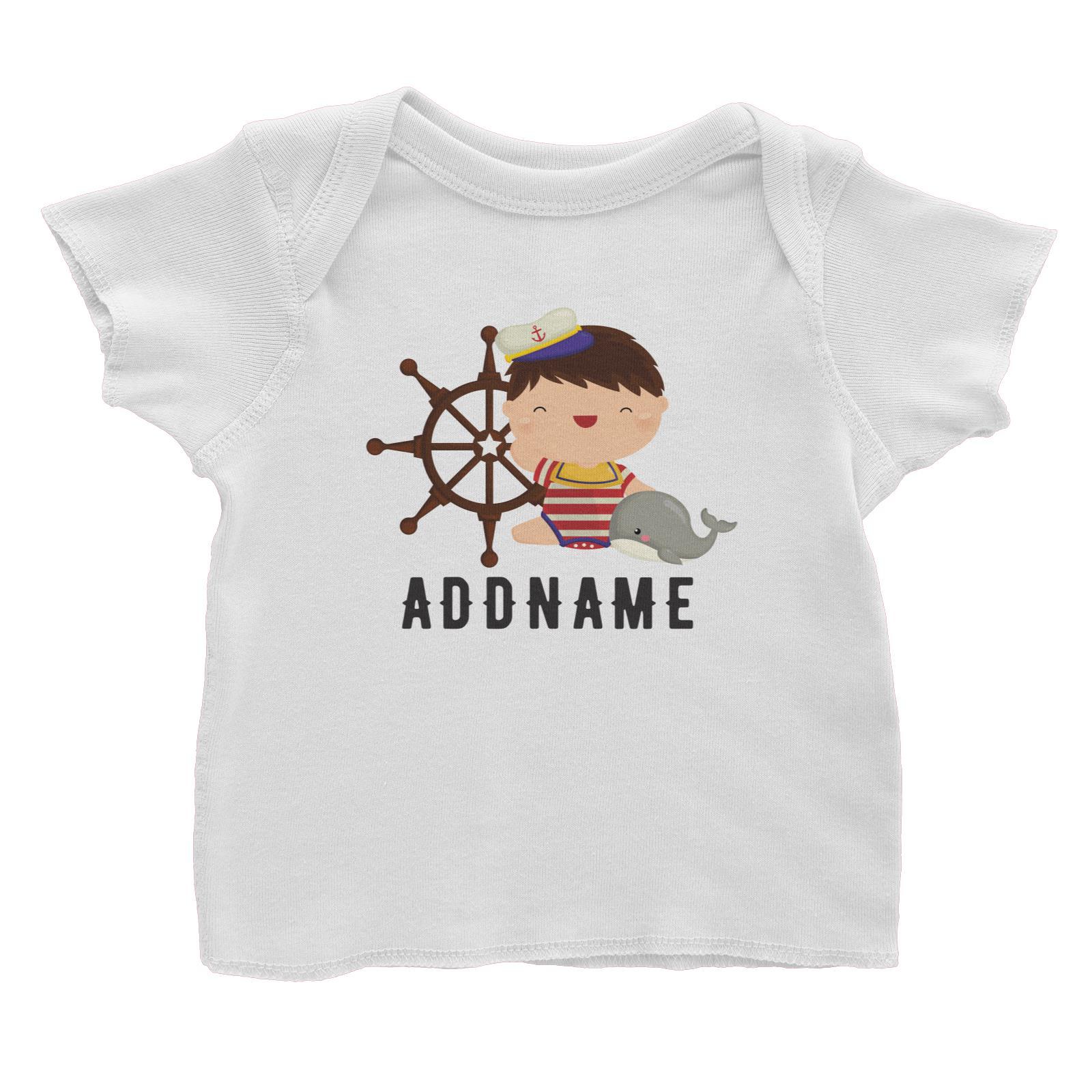 Birthday Sailor Baby Boy Ship With Wheel Addname Baby T-Shirt