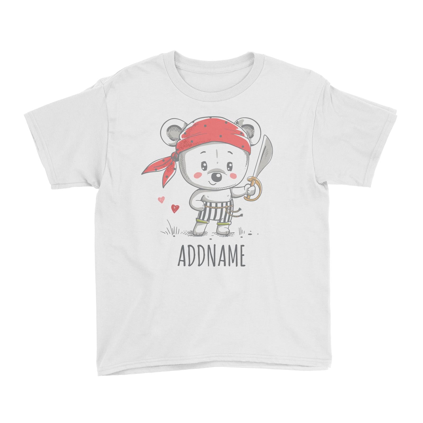 Pirate Bear White Kid's T-Shirt Personalizable Designs Cute Sweet Animal HG