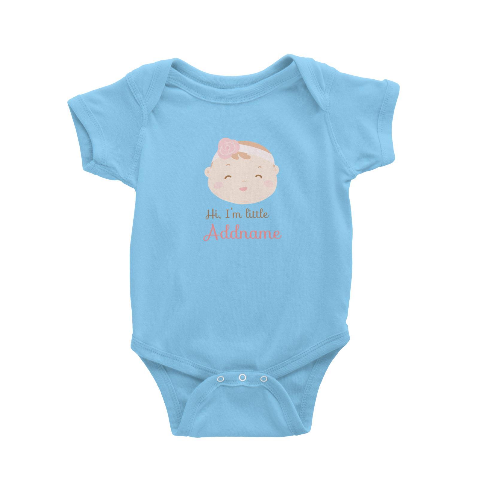 Cute Baby Girl with Flower Band Hi I Am Little Addname Baby Romper