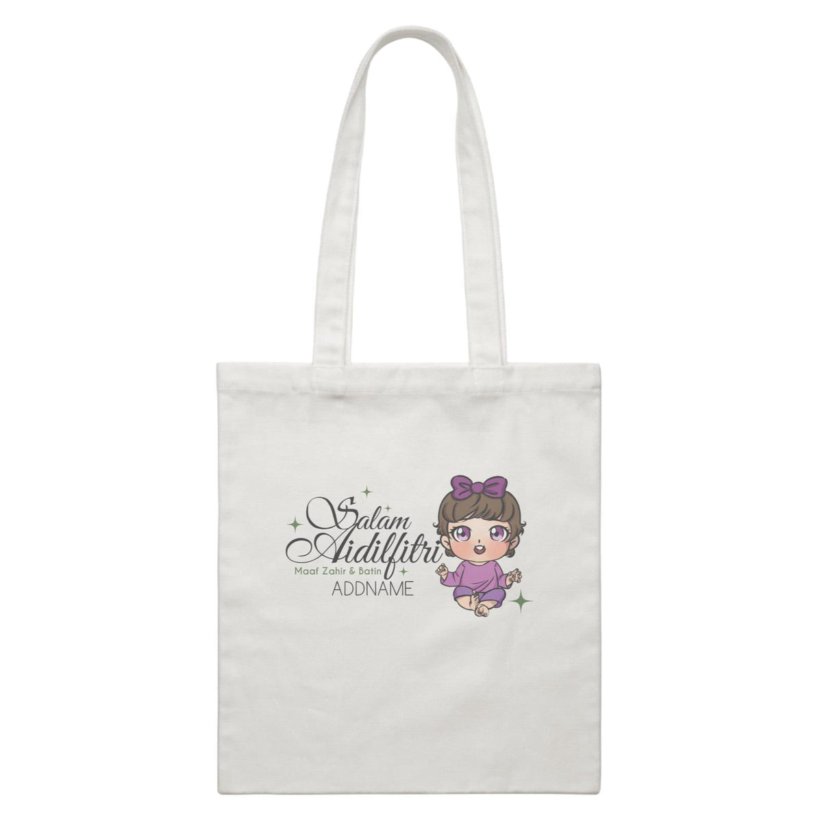 Raya Chibi Wishes Baby Girl Addname Wishes Everyone Salam Aidilfitri Maaf Zahir &amp; Batin White Canvas Bag