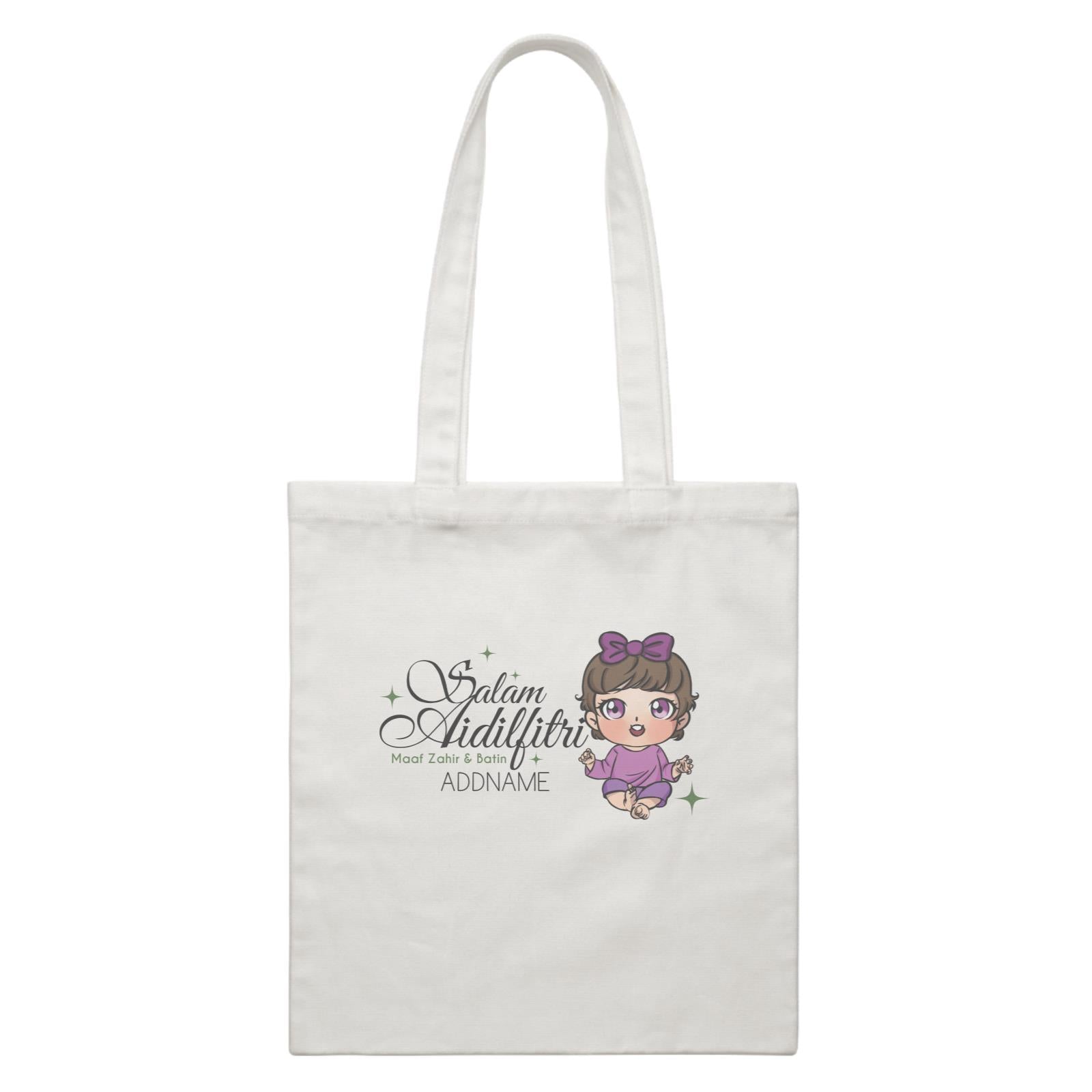 Raya Chibi Wishes Baby Girl Addname Wishes Everyone Salam Aidilfitri Maaf Zahir & Batin White Canvas Bag