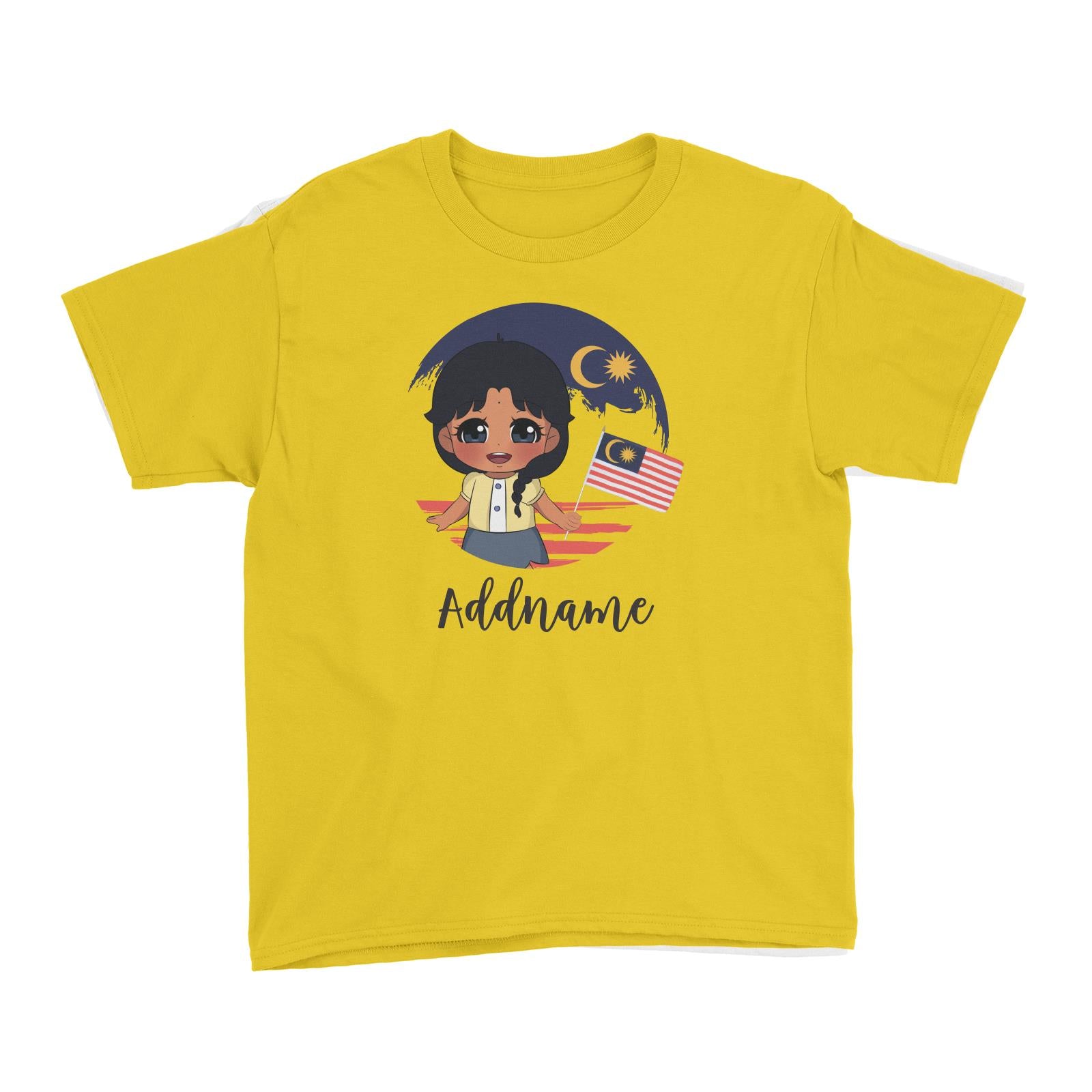 Merdeka Series Round Flag Indian Girl Addname Kid's T-Shirt