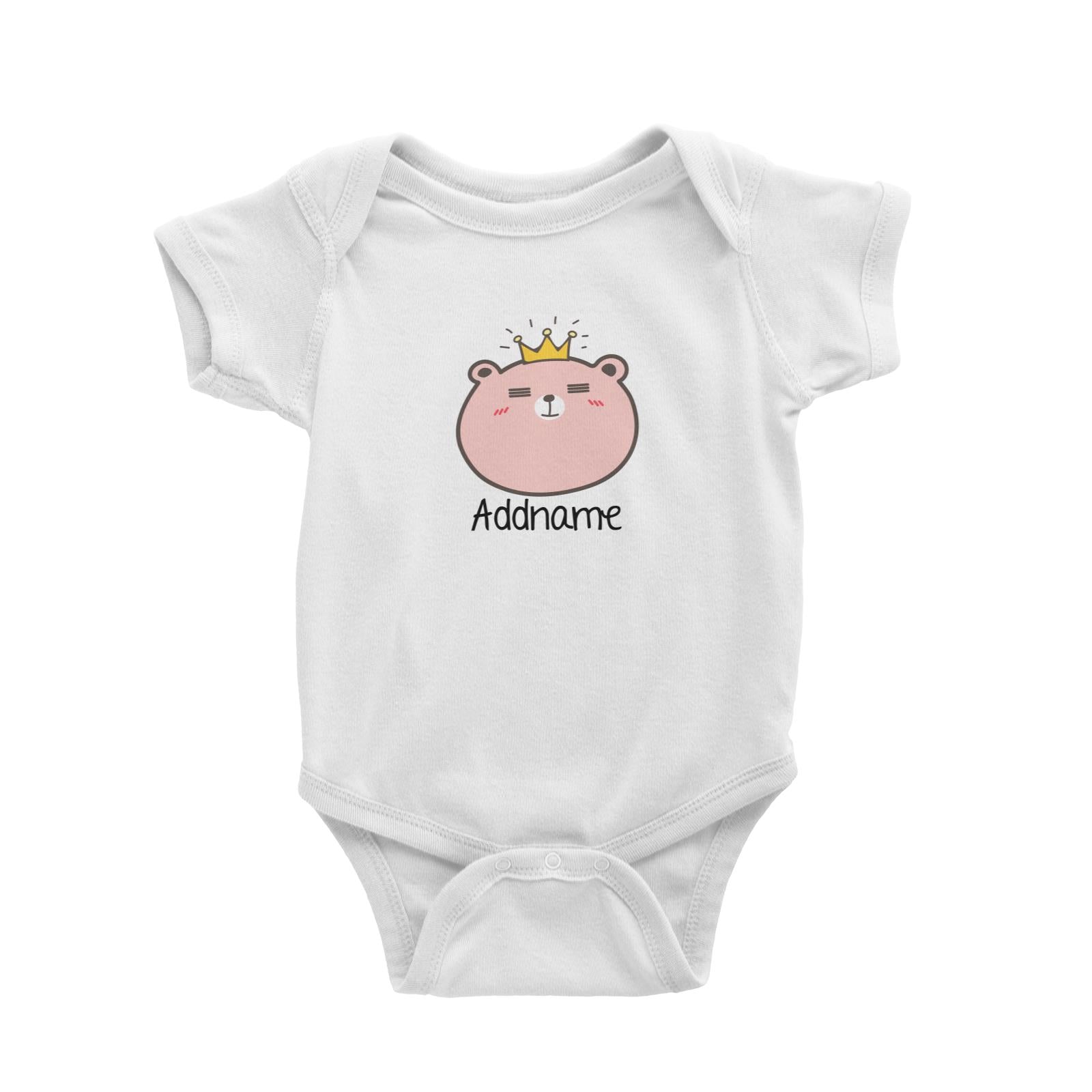 Cute Animals And Friends Series Cute Pink Bear With Crown Addname Baby Romper
