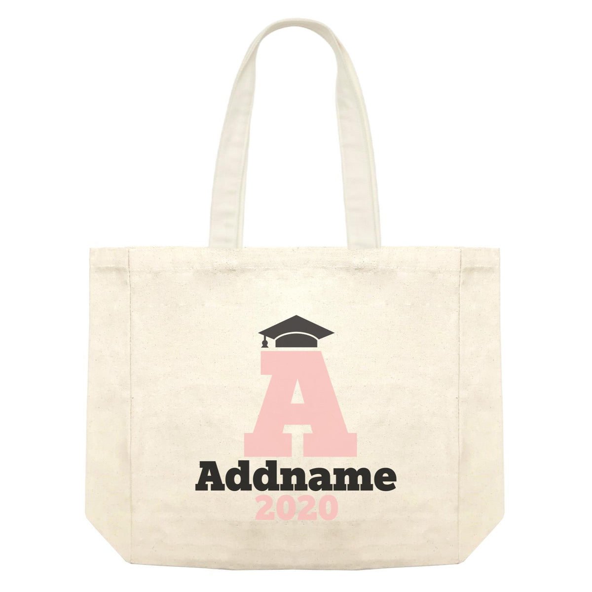 Graduation Series Cap with Initial and Year Pink Shopping Bag