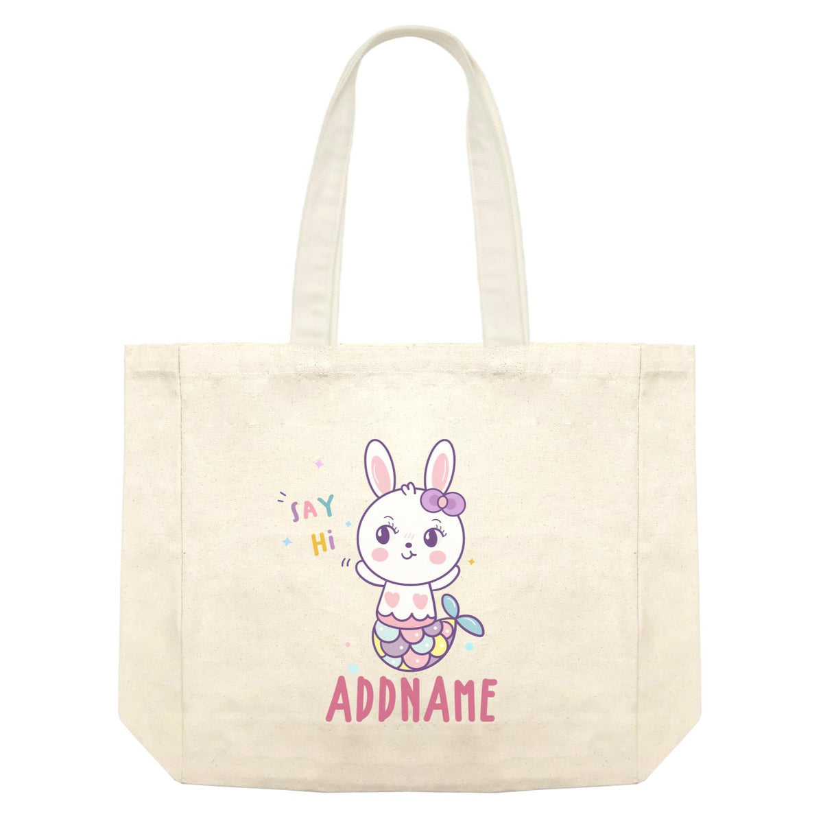 Unicorn And Princess Series Cute Say Hi Rabbit Mermaid Addname Shopping Bag