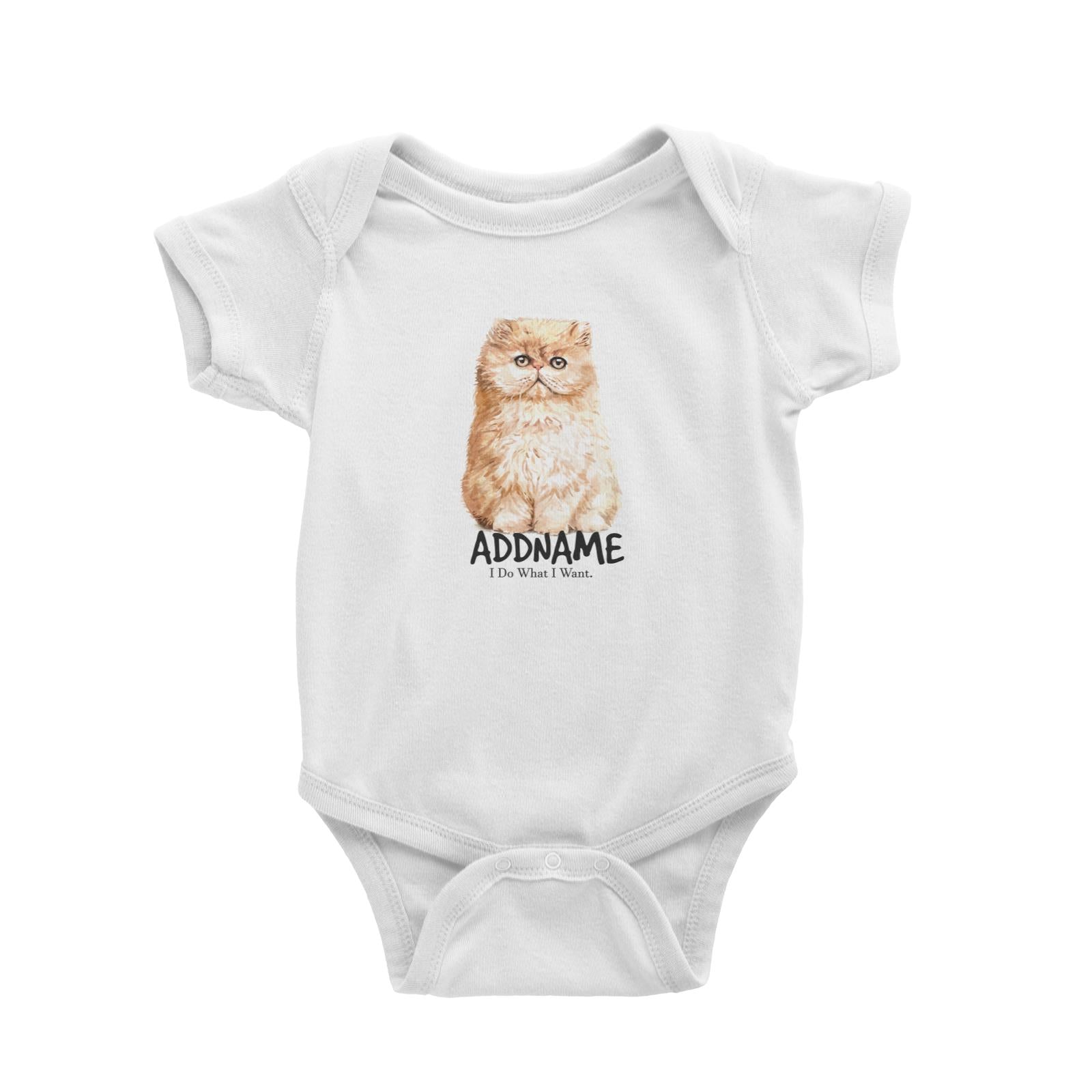 Watercolor Cat Brown Kitten I Do What I WantAddname Baby Romper