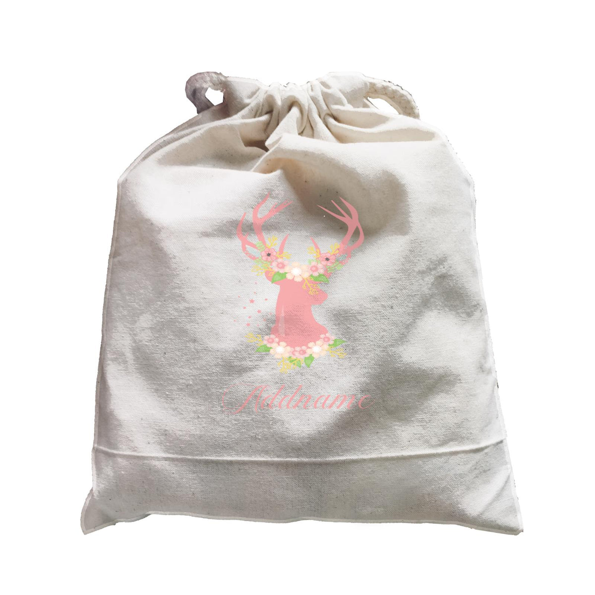 Basic Family Series Pastel Deer Pink Deer With Flower Addname Satchel