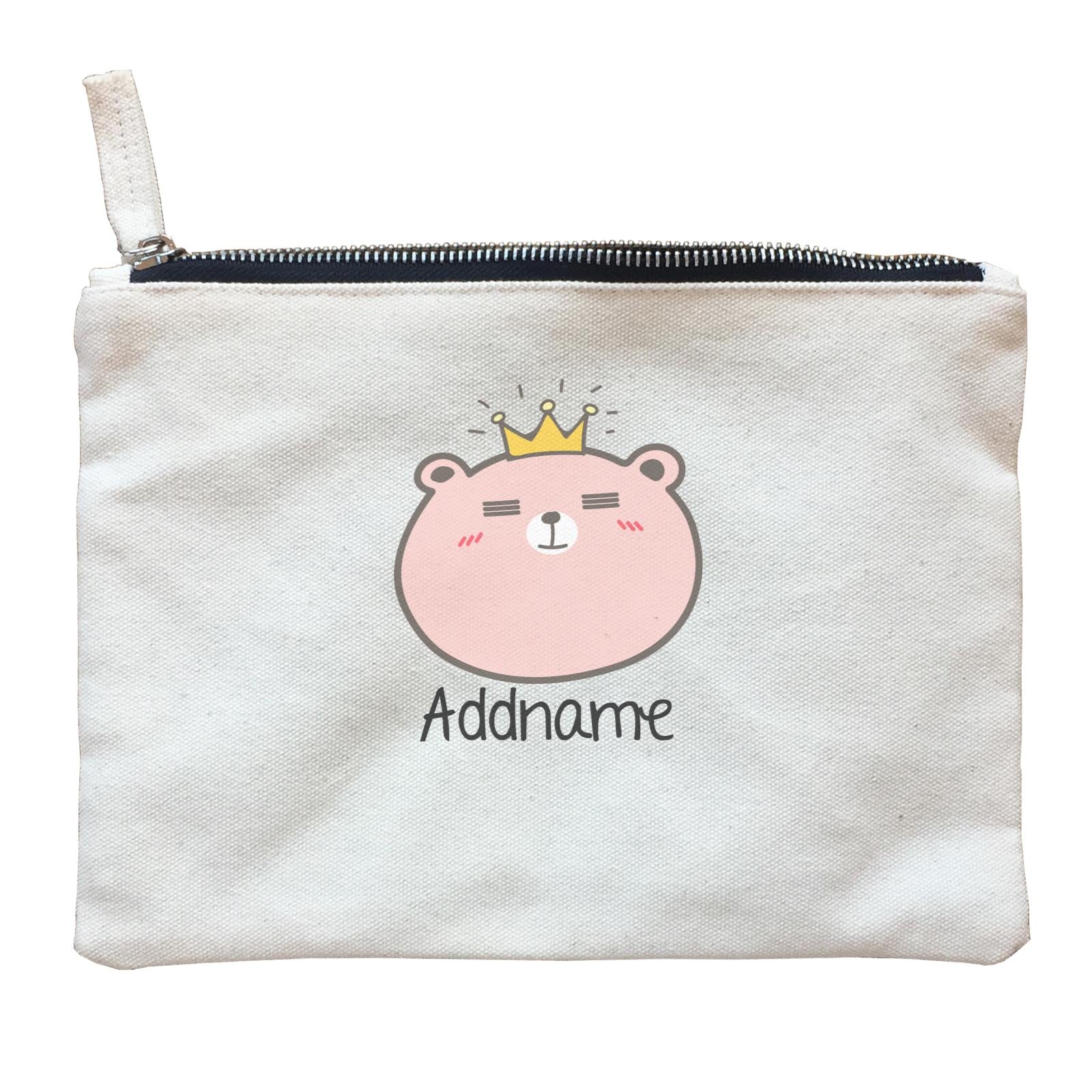 Cute Animals And Friends Series Cute Pink Bear With Crown Addname Zipper Pouch
