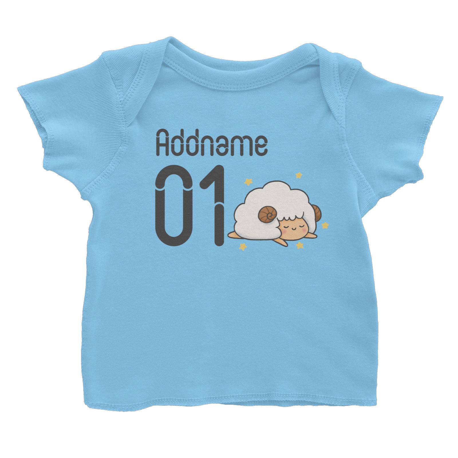 Name and Number Cute Hand Drawn Style Sheep Baby T-Shirt