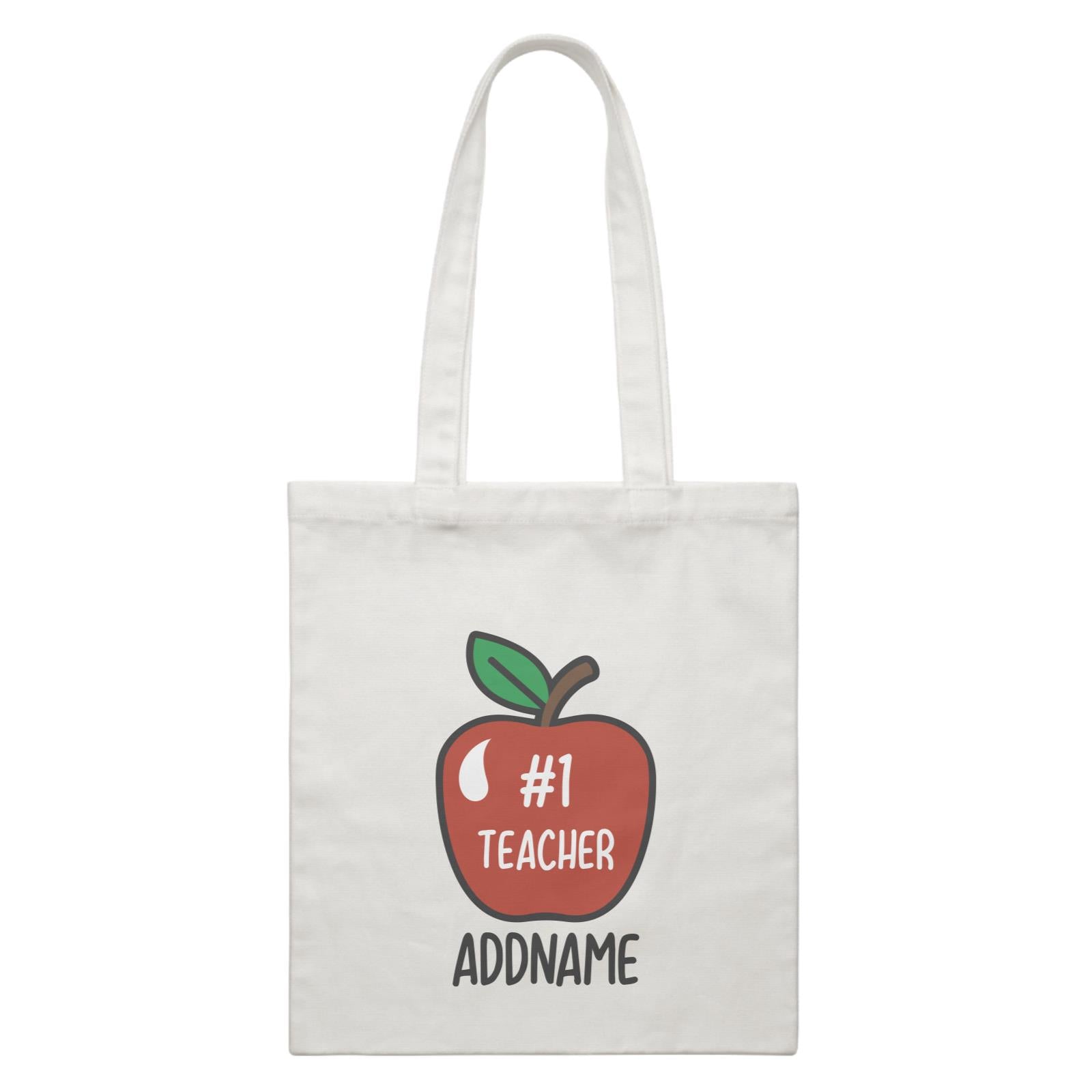 Teacher Addname Big Red Apple Hashtag 1 Teacher Addname White Canvas Bag