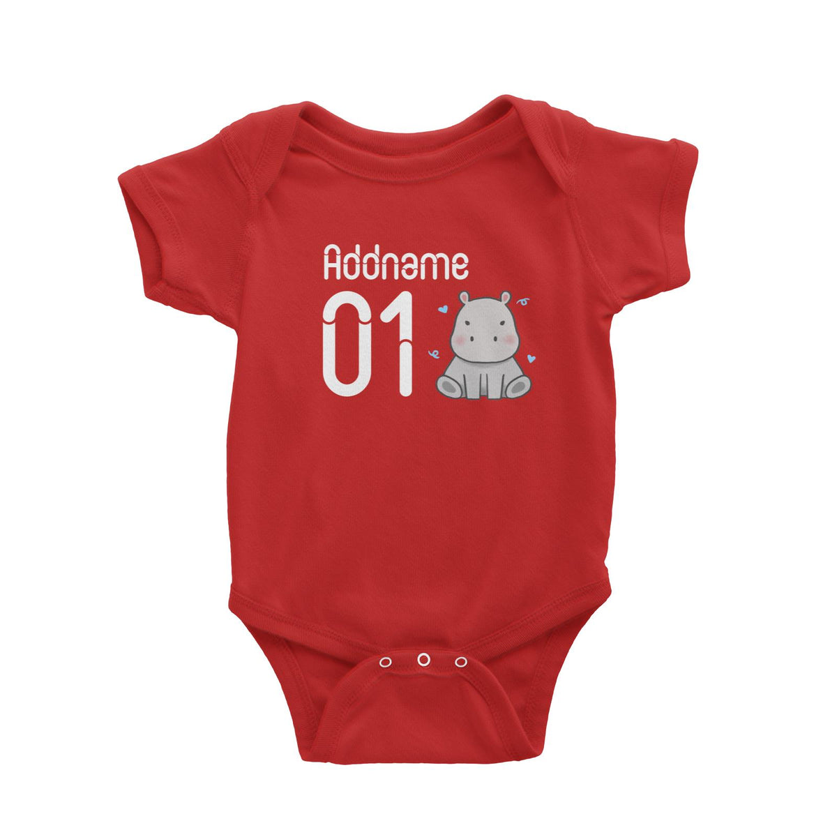 Name and Number Cute Hand Drawn Style Hippo Baby Romper