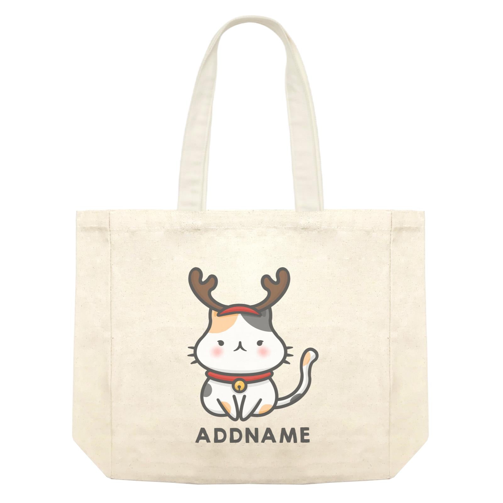 Xmas Cute Cat With Reindeer Antlers Addname Accessories Shopping Bag