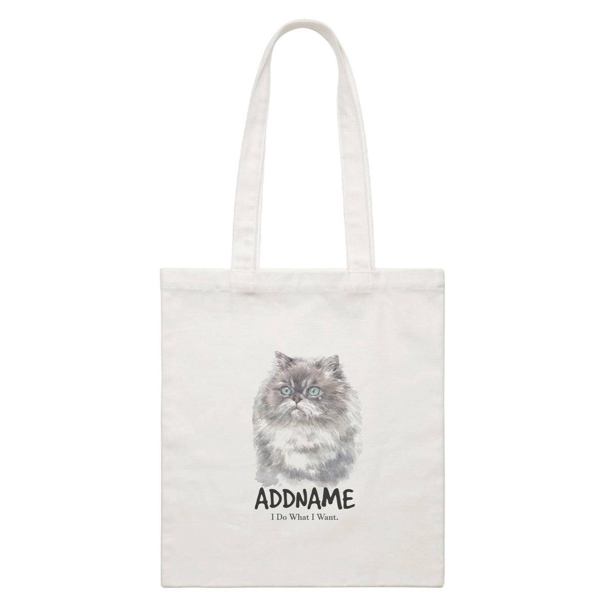 Watercolor Cat Himalayan Grey I Do What I Want Addname White Canvas Bag