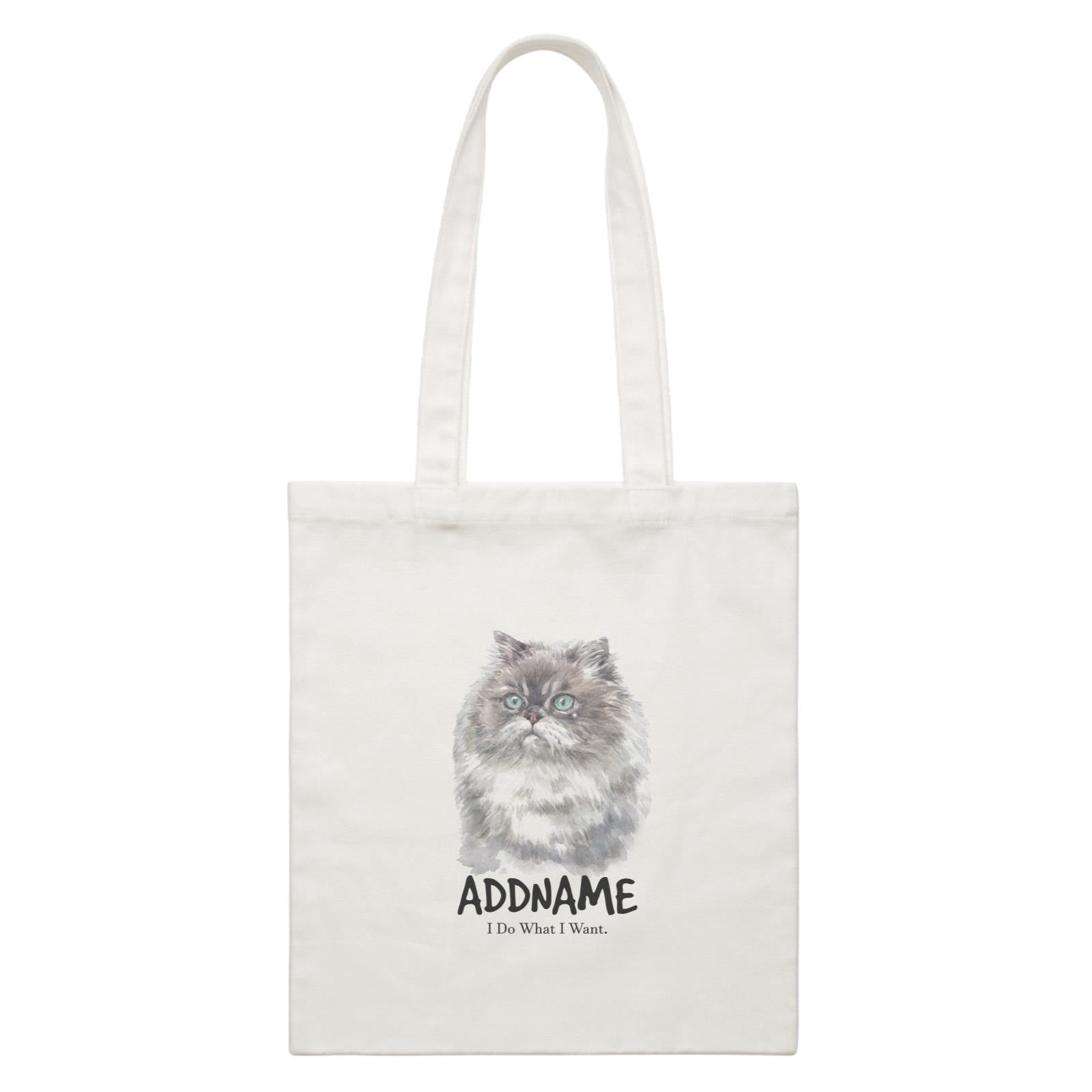 Watercolor Cat Himalayan Grey I Do What I Want Addname White Canvas Bag