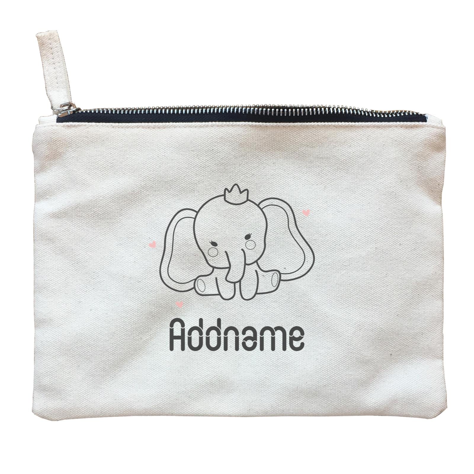 Coloring Outline Cute Hand Drawn Animals Elephants Baby Elephants With Crown Addname Zipper Pouch