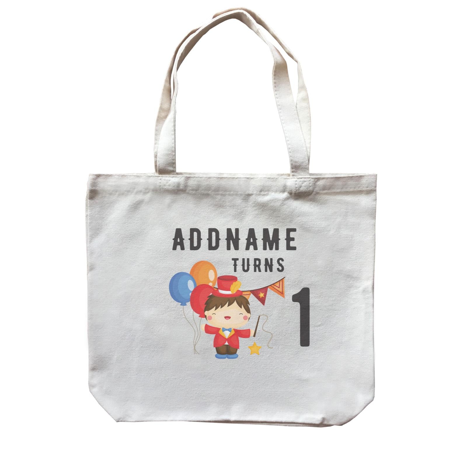 Birthday Circus Happy Boy Leader of Performance Addname Turns 1 Canvas Bag
