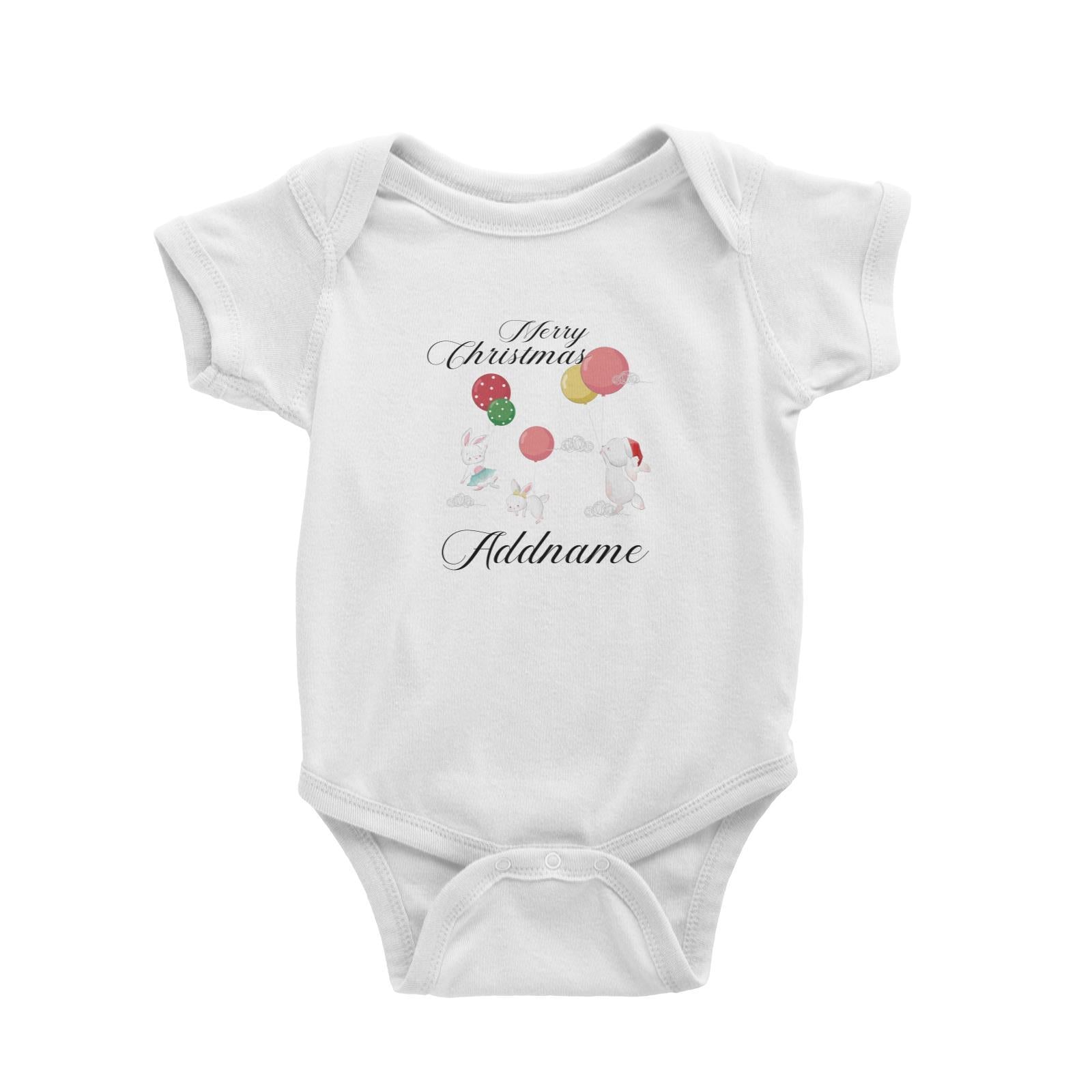 Christmas Cute Rabbits With Balloons Merry Christmas Addname Baby Romper