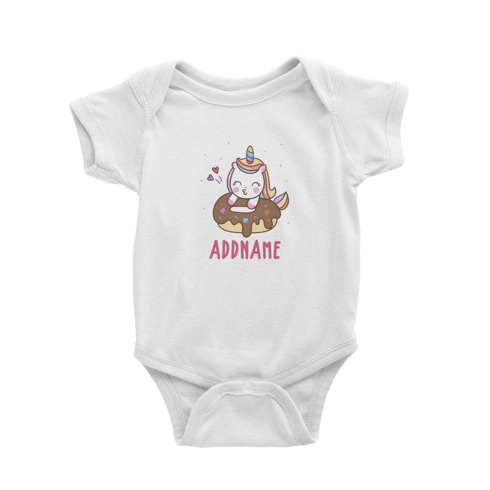 Unicorn And Princess Series Unicorn Hugging Donut Addname Baby Romper
