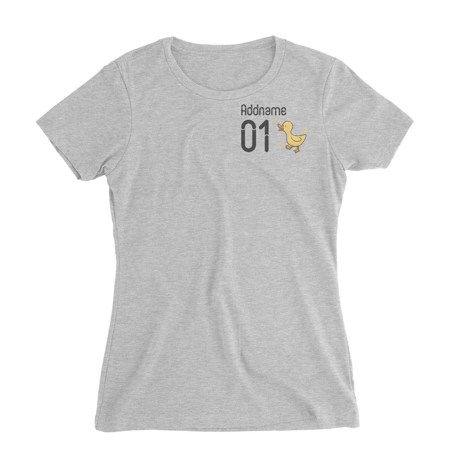 Pocket Name and Number Cute Hand Drawn Style Duck Women's Slim Fit T-Shirt