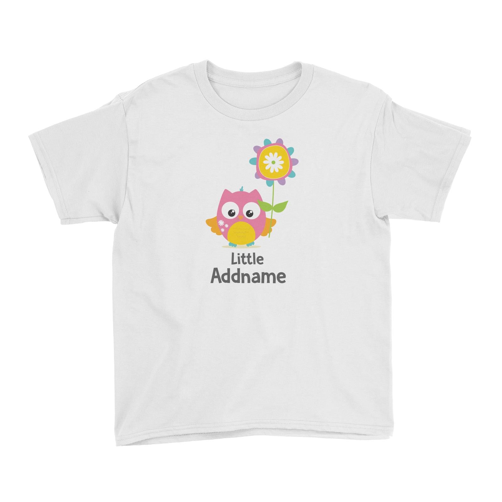 Cute Owls Pink with Flower Little Addname Kid's T-Shirt