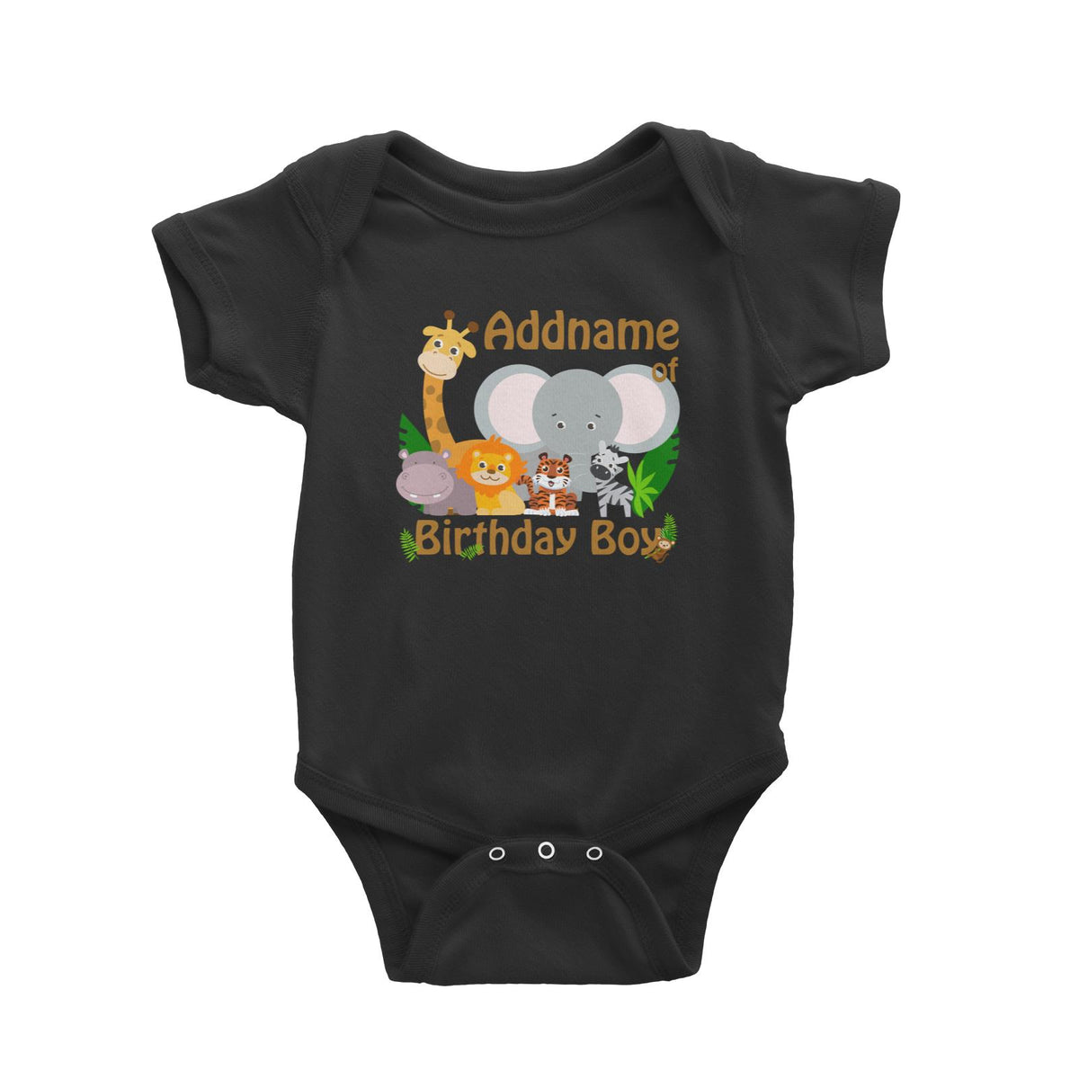 Animal Safari Jungle Birthday Theme Addname of Birthday Boy Baby Romper