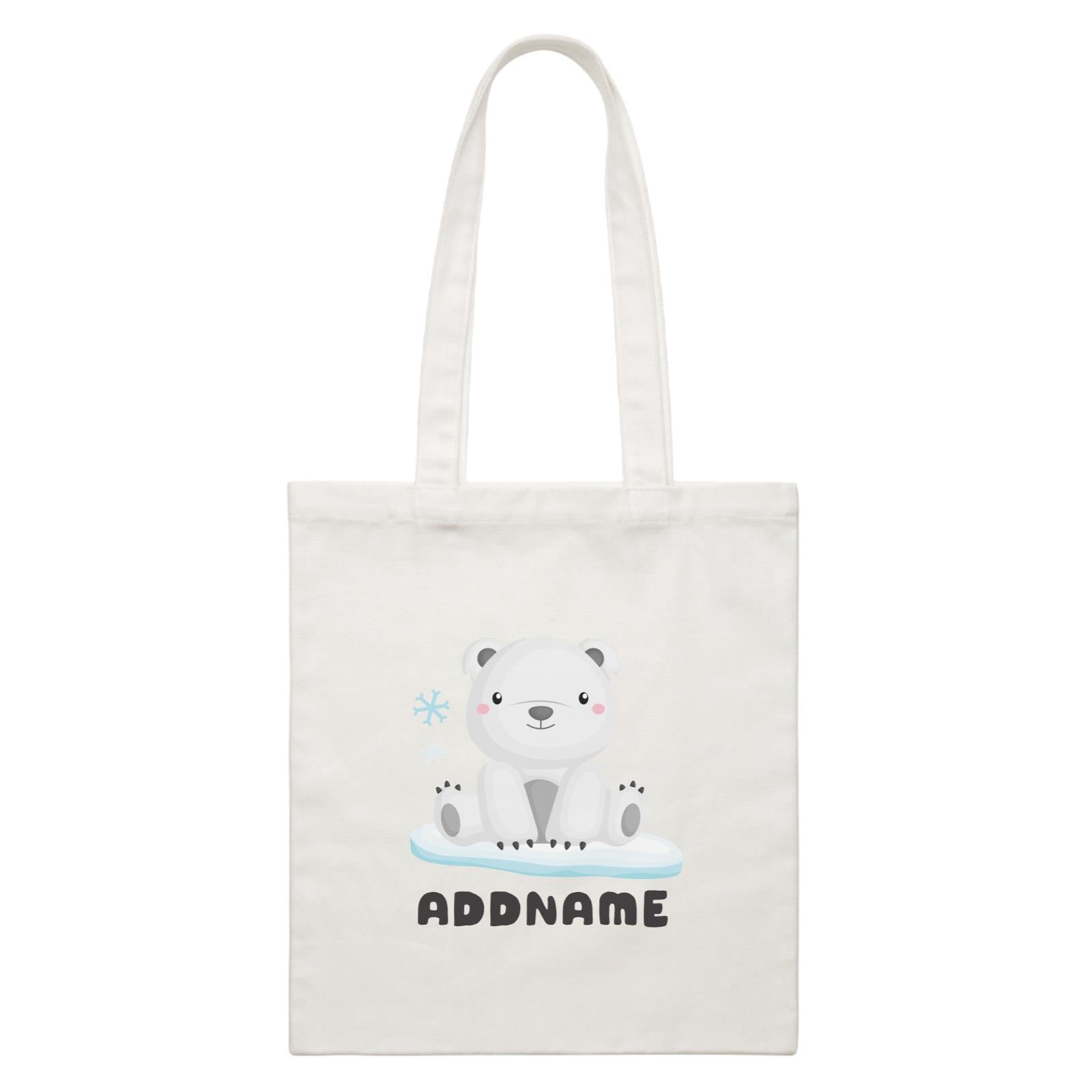 Birthday Winter Animals Polar Bear Addname White Canvas Bag