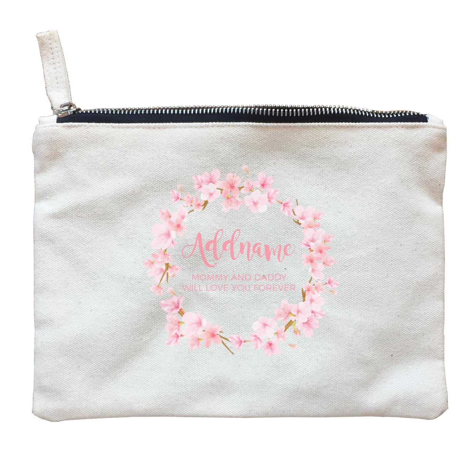 Pink Flower Garland Personalisable with Name and Text Zipper Pouch