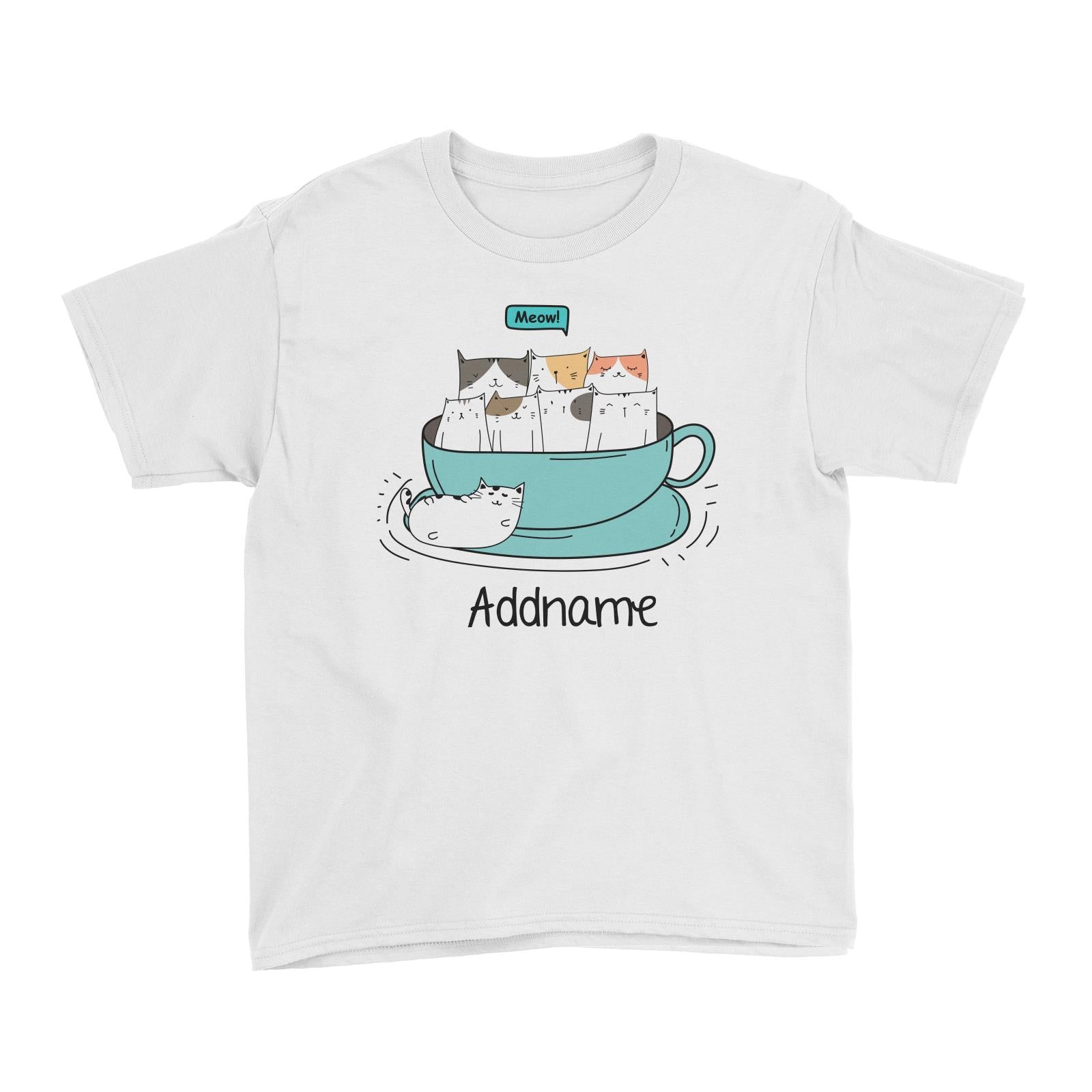Cute Animals And Friends Series Hello Cat Coffee Cup Group Addname Kid's T-Shirt
