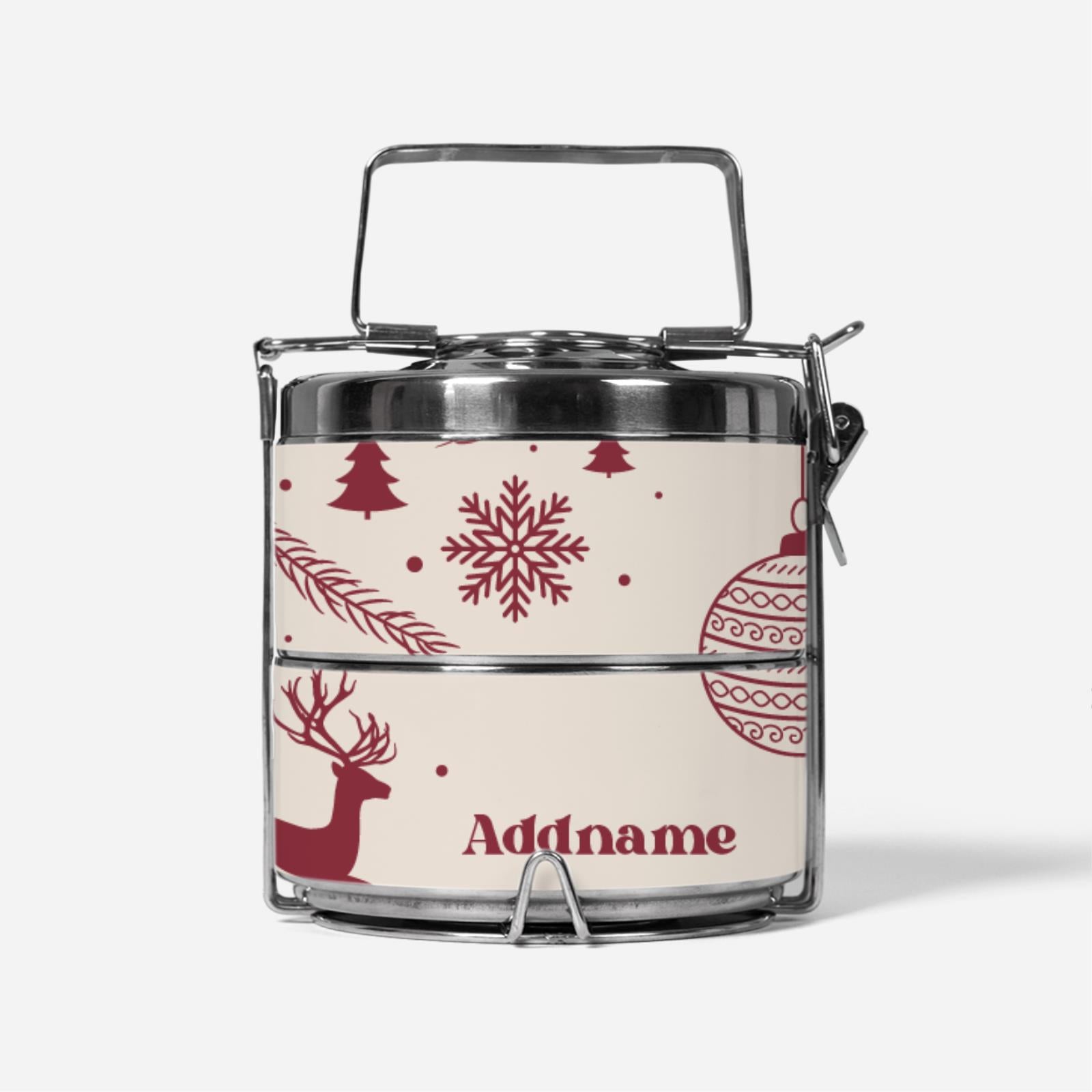 Christmas Series Premium Two Tier Tiffin Carrier - Jubilant Reindeers Natural