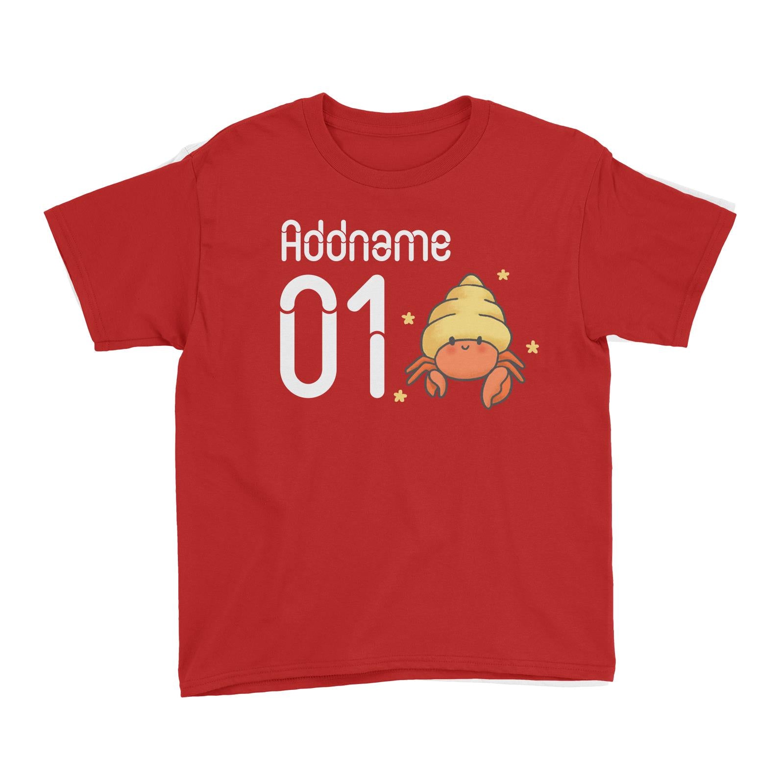 Name and Number Cute Hand Drawn Style Hermit Crab Kid's T-Shirt