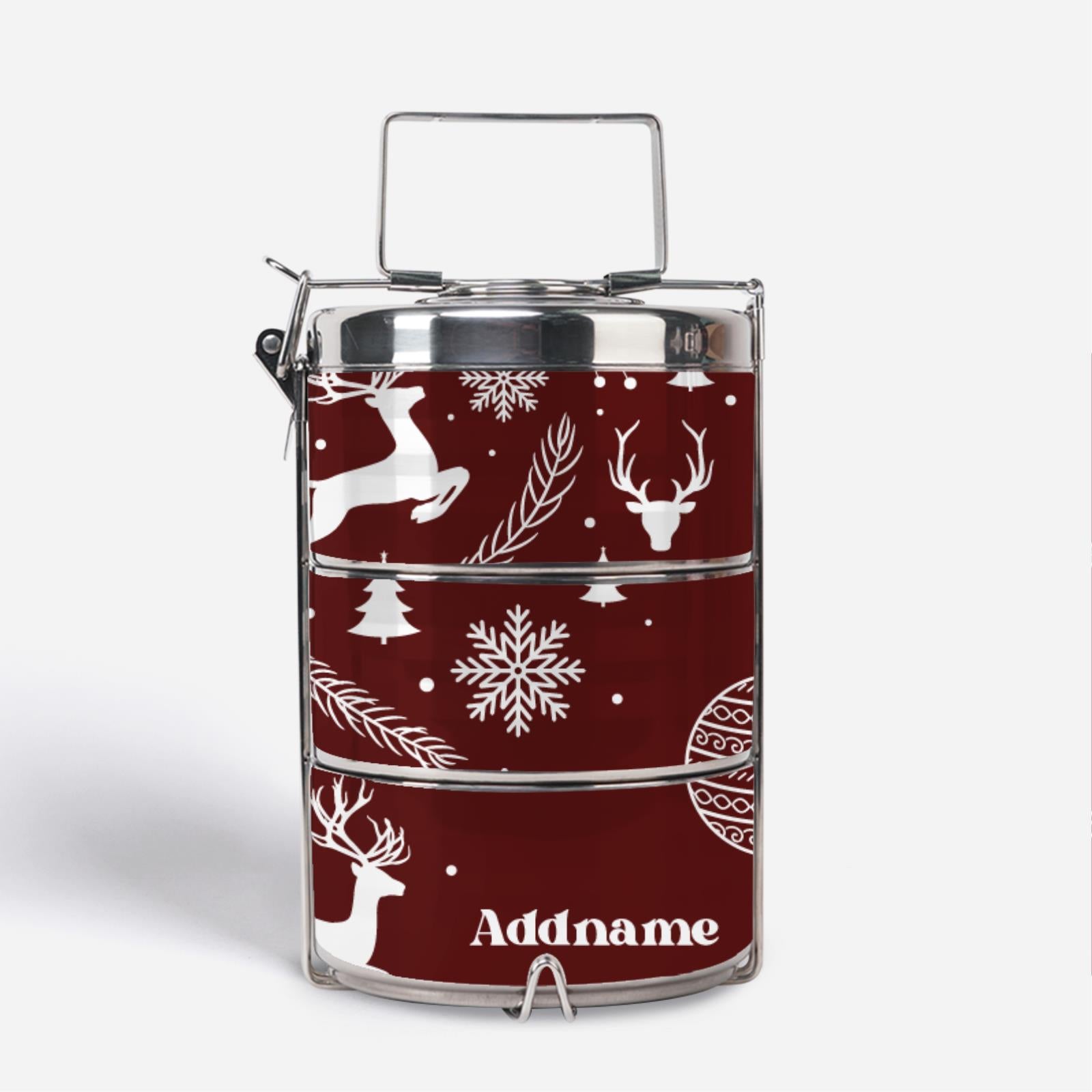 Christmas Series Premium Tiffin Carrier - Jubilant Reindeers Red