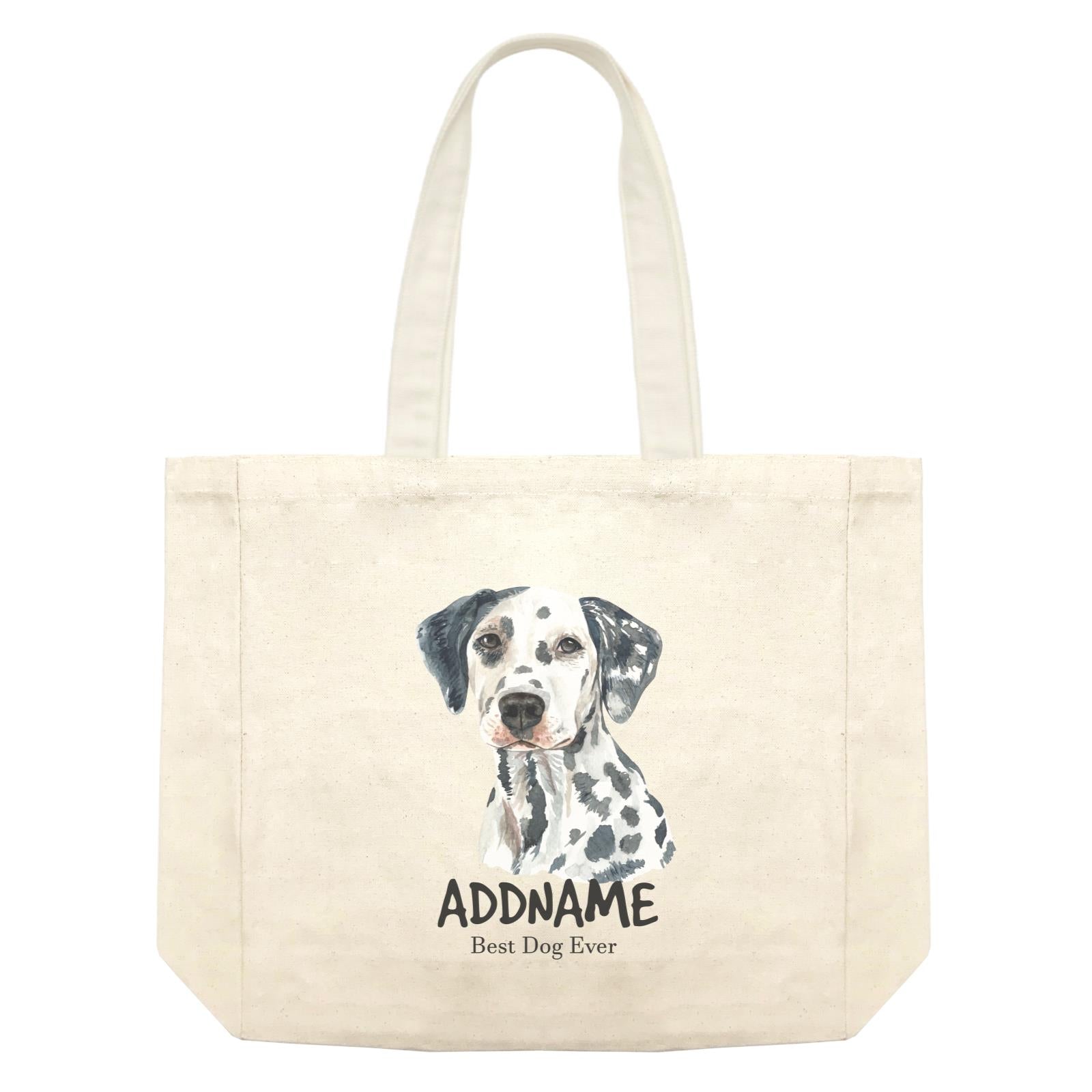 Watercolor Dog Dalmatian Front Best Dog Ever Addname Shopping Bag