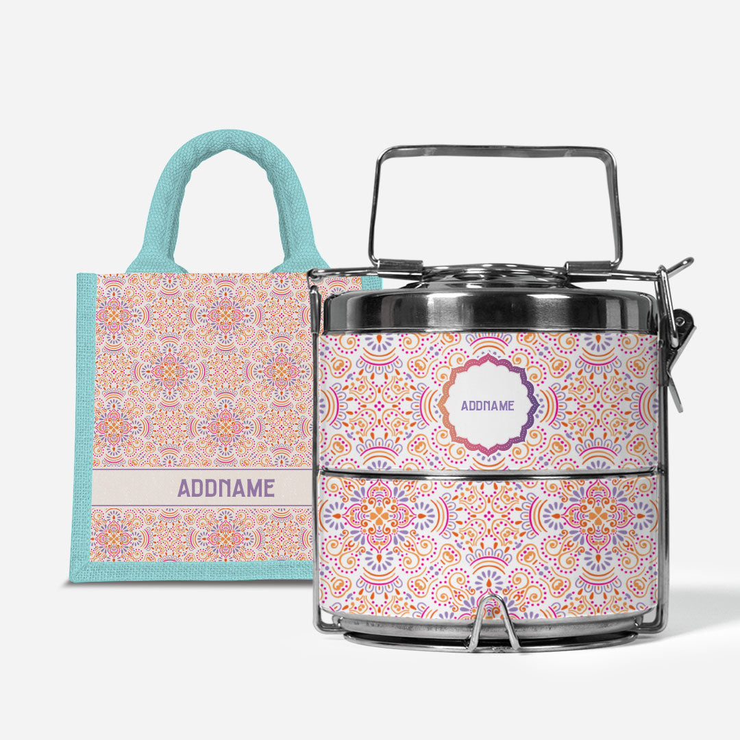 Pookal Series Premium Two Tier Tiffin with Half Lining Lunch Bag - Triumph Light Blue