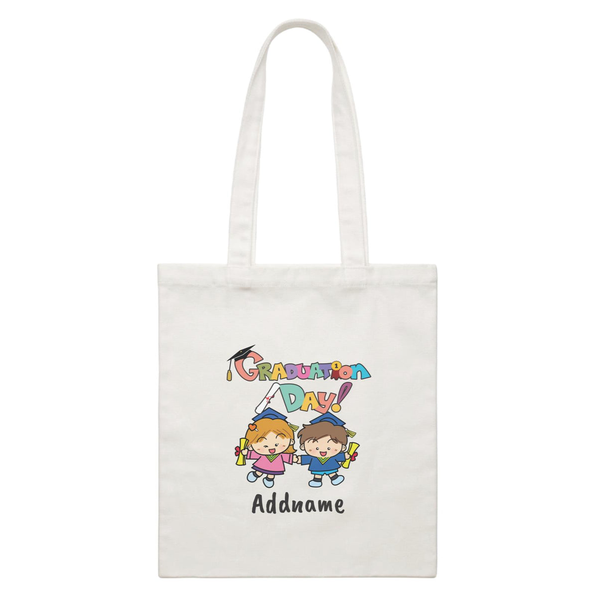 Graduation Series Cute Graduation Day with Little Boy &amp; Little Girl White Canvas Bag