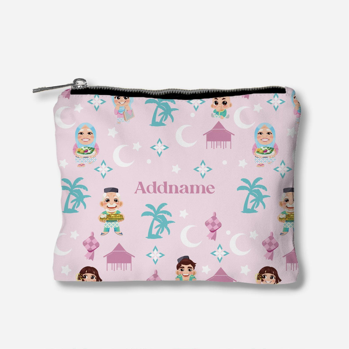 Seindah Lebaran Full Print Zipper Pouch - Pastel Pink