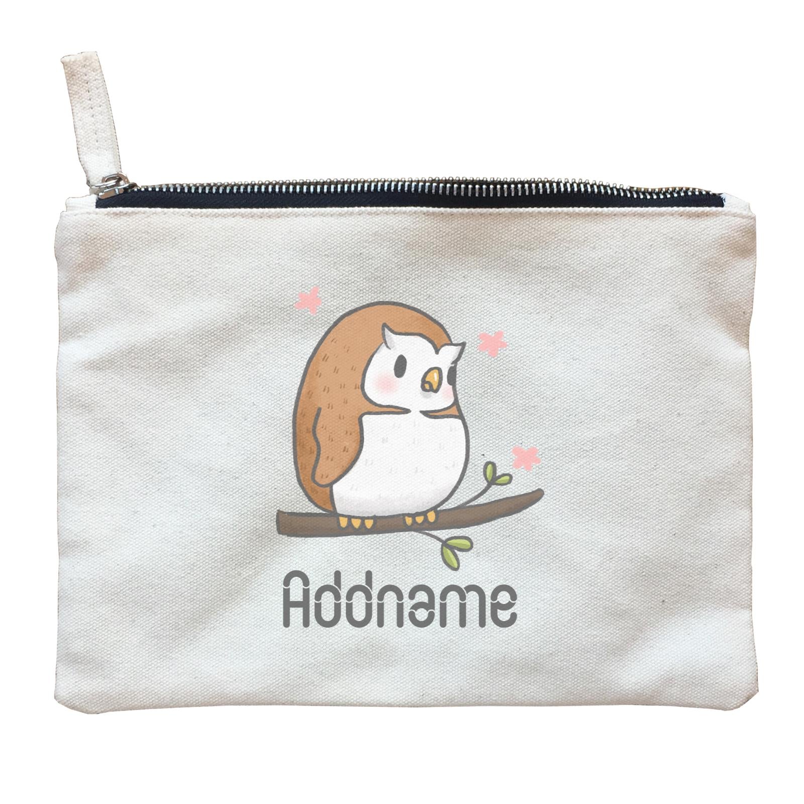 Cute Hand Drawn Style Owl Addname Zipper Pouch