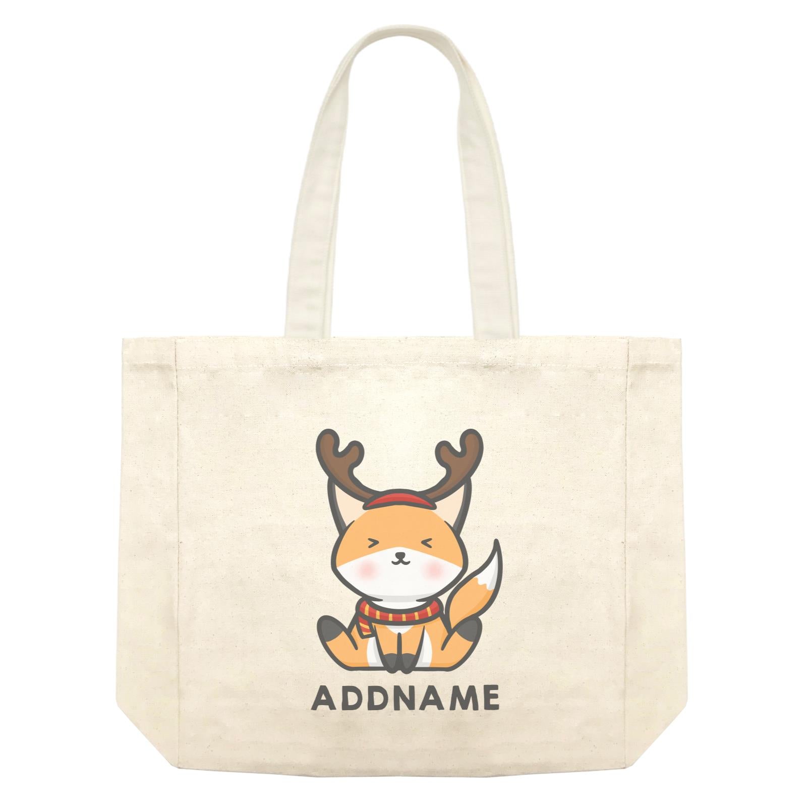 Xmas Cute Fox With Reindeer Antlers Addname Accessories Shopping Bag