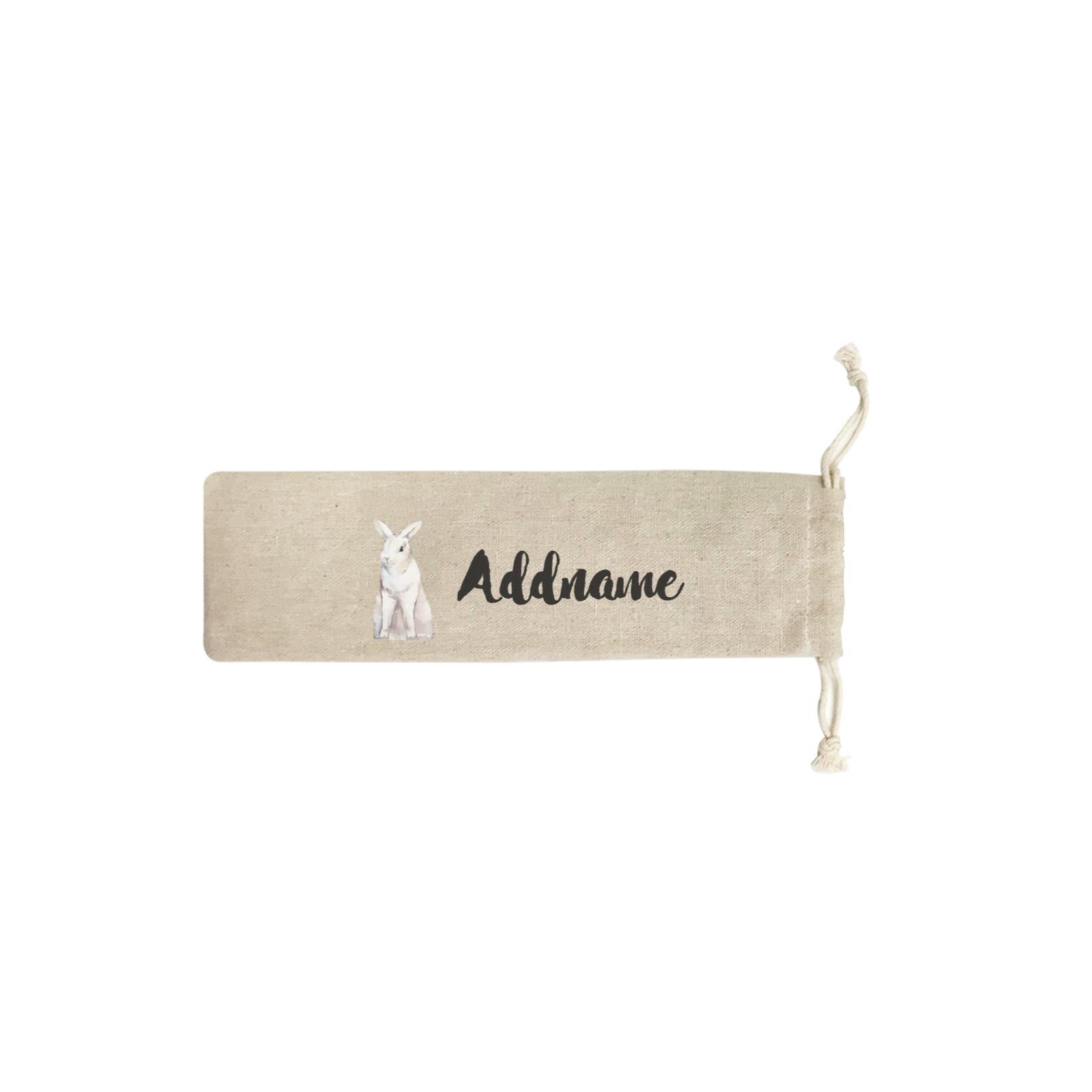Watercolour Animal Sweet Light Grey Rabbit Addname SB Straw Pouch (No Straws included)