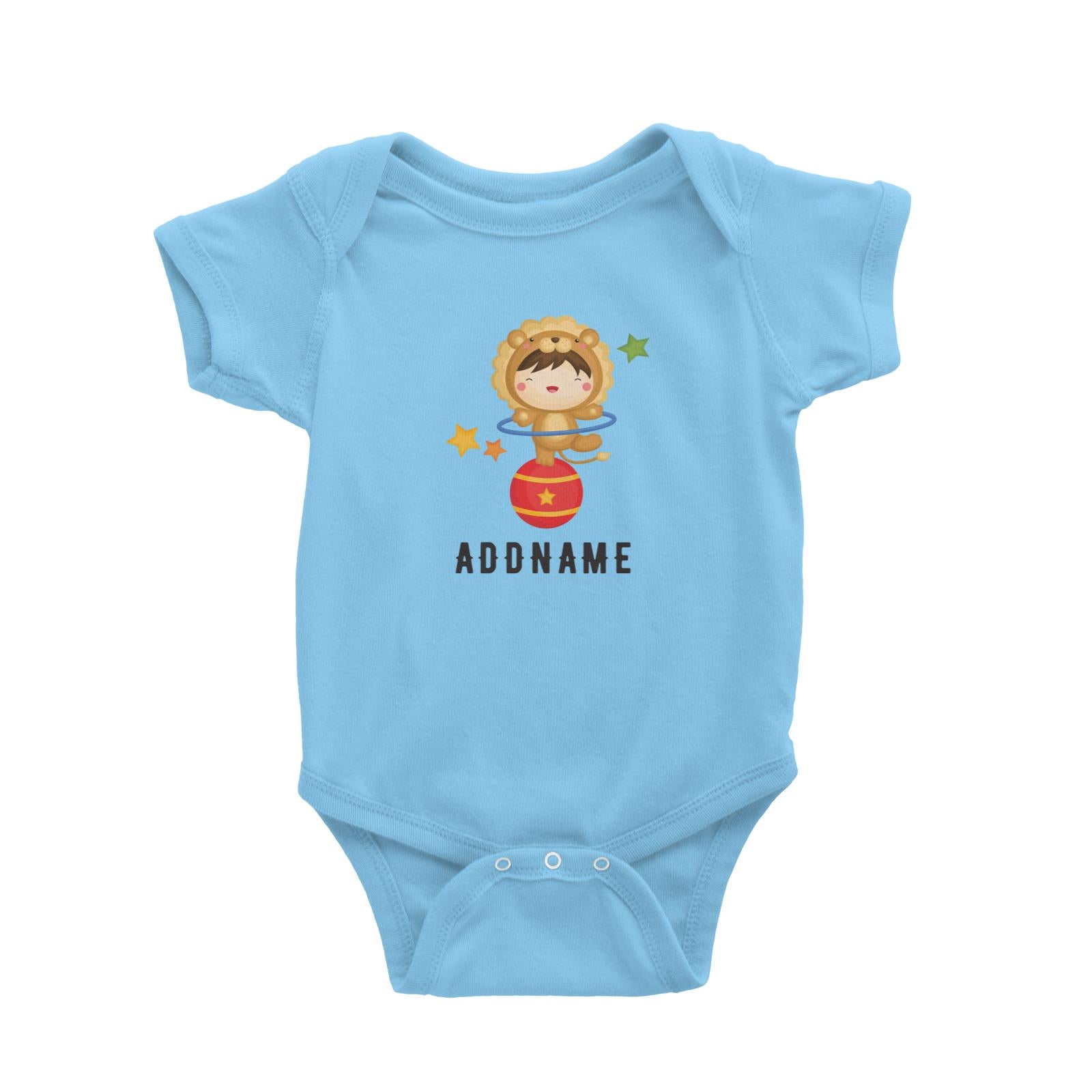 Birthday Circus Happy Boy Wearing Lion Suit Playing Hula Hoop Addname Baby Romper