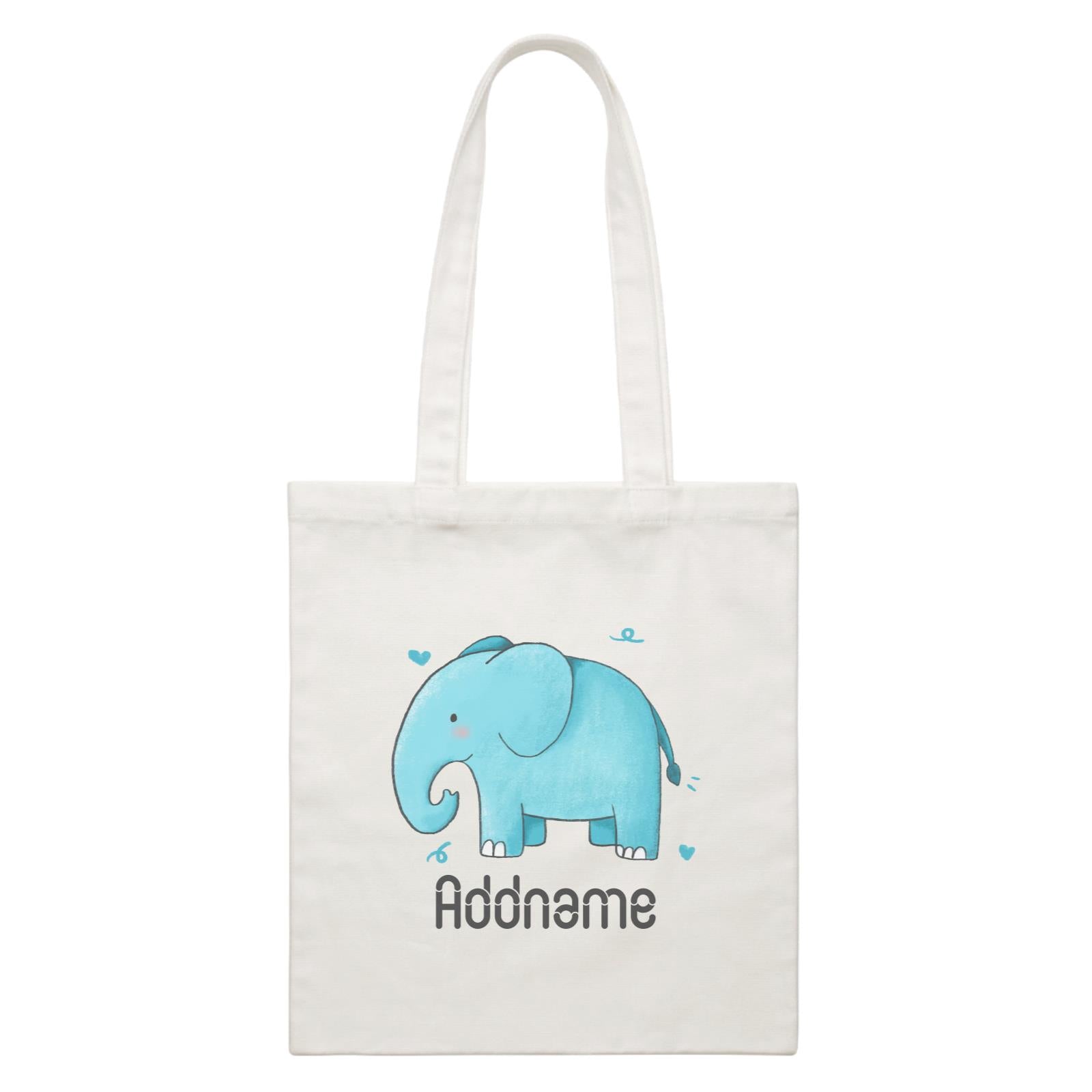 Cute Hand Drawn Style Elephant Addname White Canvas Bag