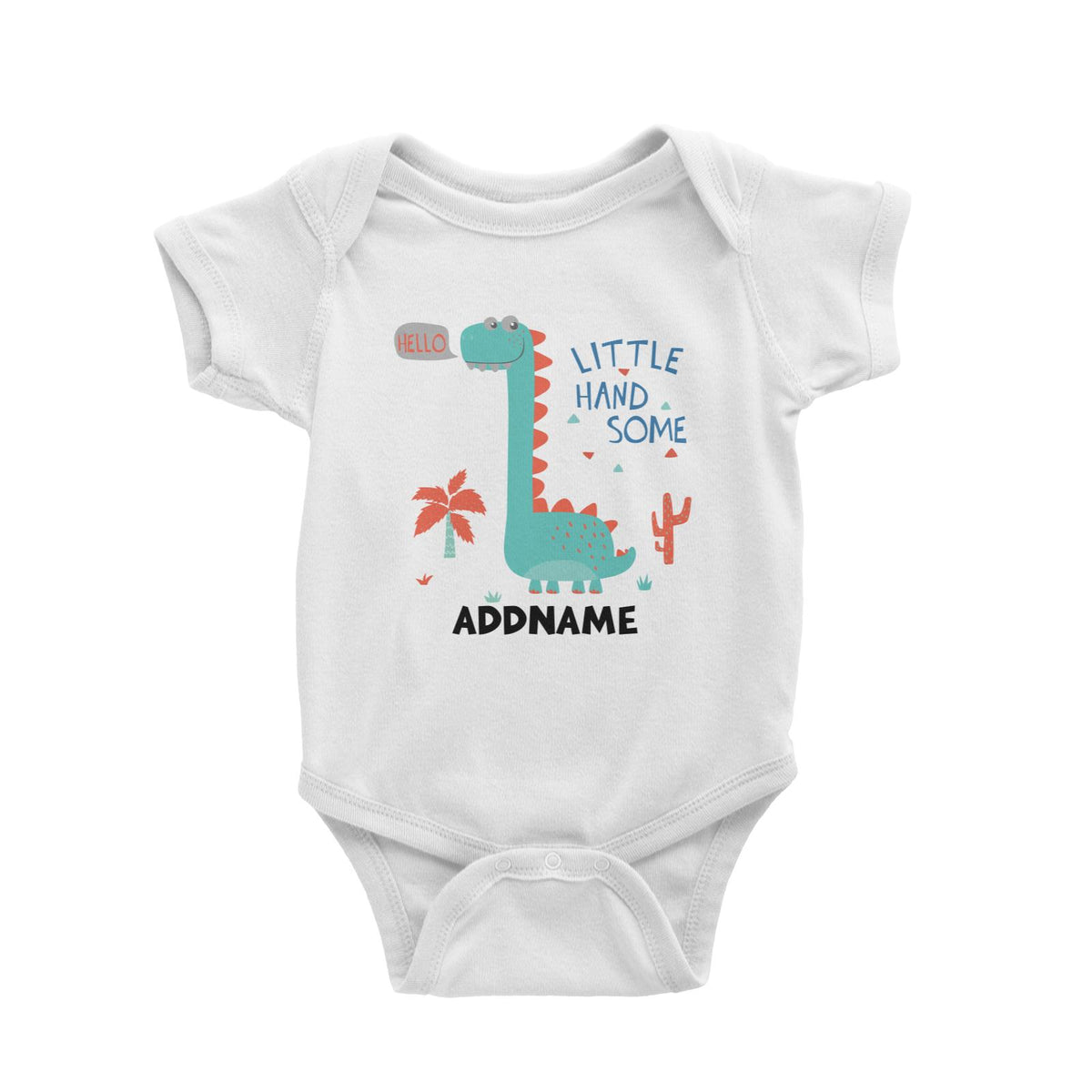 Hello Little Handsome Dinosaur Addname White Baby Romper