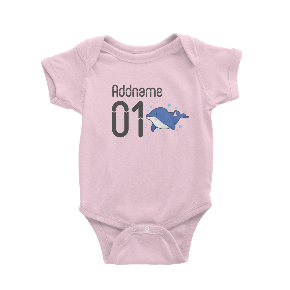 Name and Number Cute Hand Drawn Style Dolphin Baby Romper