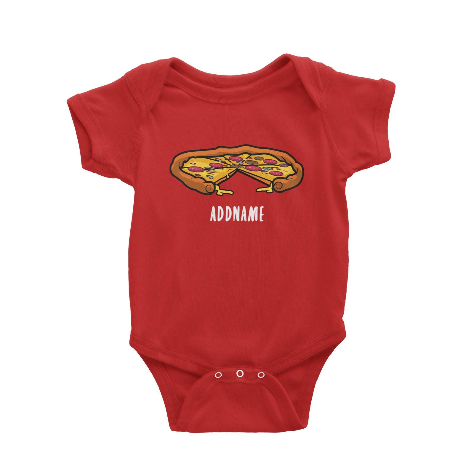 Fast Food Whole Pizza with A Slice Taken Out Addname Baby Romper  Matching Family Comic Cartoon Personalizable Designs